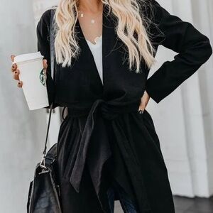 Stylish Black Belted Coat trench long